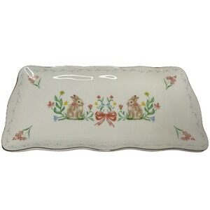 Park Chateau Bunny Floral Ceramic Serving Tray Platter 5x10.5"